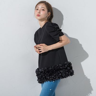 裾フラワーモチーフチュニック≪洗濯機で洗える≫