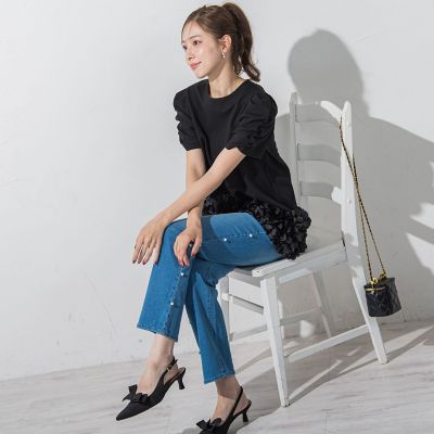 裾フラワーモチーフチュニック≪洗濯機で洗える≫