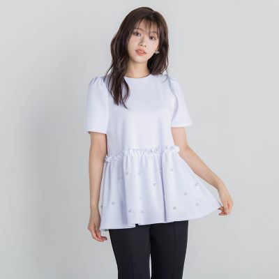 パール付きペプラムトップス≪手洗い可能≫