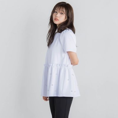 パール付きペプラムトップス≪手洗い可能≫