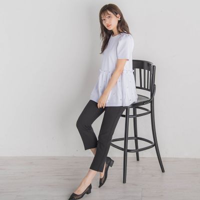 パール付きペプラムトップス≪手洗い可能≫