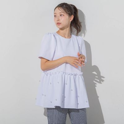 パール付きペプラムトップス≪手洗い可能≫