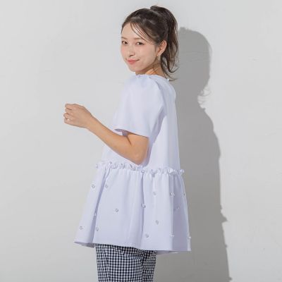 パール付きペプラムトップス≪手洗い可能≫