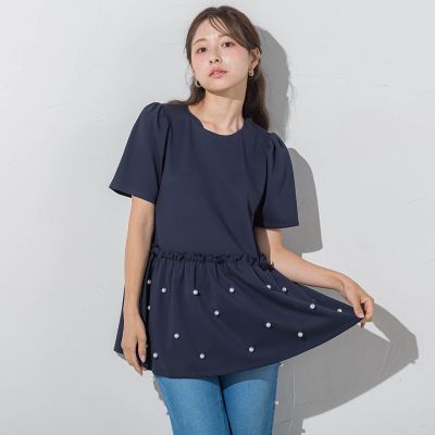 パール付きペプラムトップス≪手洗い可能≫