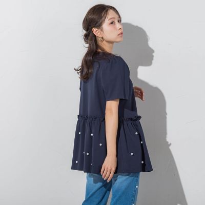パール付きペプラムトップス≪手洗い可能≫
