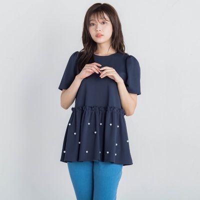 パール付きペプラムトップス≪手洗い可能≫