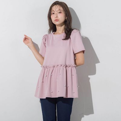 パール付きペプラムトップス≪手洗い可能≫