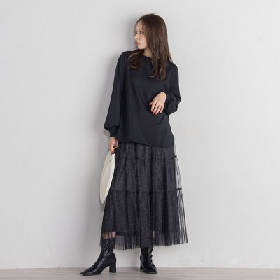 ポンチギャザースリーブカットソー≪セットアップ対応／手洗い可能≫