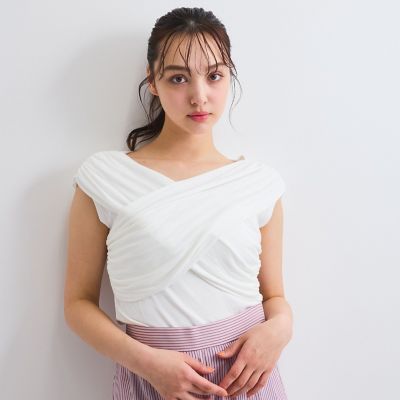 フロントクロスオフショルカットトップス≪手洗い可能≫