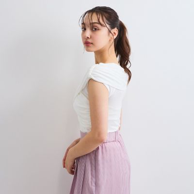 フロントクロスオフショルカットトップス≪手洗い可能≫