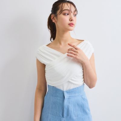 フロントクロスオフショルカットトップス≪手洗い可能≫