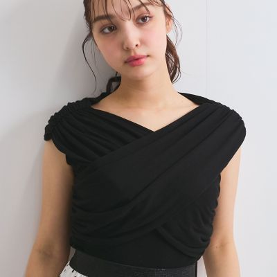 フロントクロスオフショルカットトップス≪手洗い可能≫
