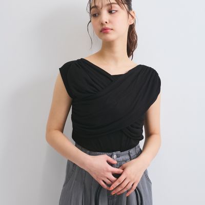 フロントクロスオフショルカットトップス≪手洗い可能≫