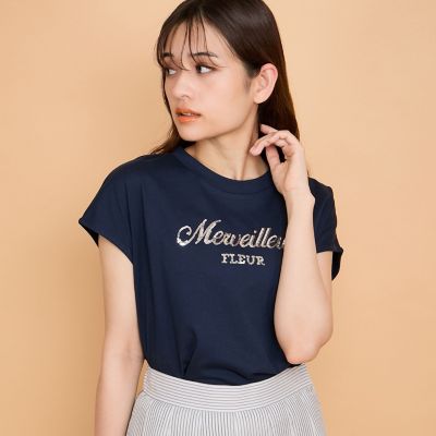 スパンコール刺繍ロゴＴシャツ≪手洗い可能≫