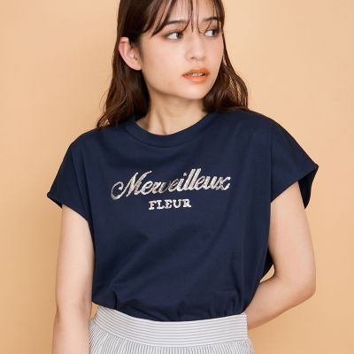 スパンコール刺繍ロゴＴシャツ≪手洗い可能≫