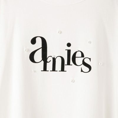 【LHELBIE】パール付きロゴプリントTシャツ≪洗濯機で洗える≫ LHELBIE】パール付きロゴプリントTシャツ≪洗濯機で洗える