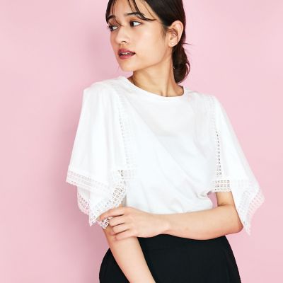 ＜QUEENS COURT（Women）＞レース使いスリーブシルケットカットソー≪手洗い可能≫