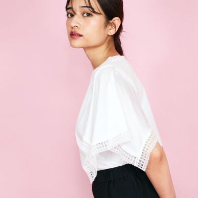 レース使いスリーブシルケットカットソー≪手洗い可能≫
