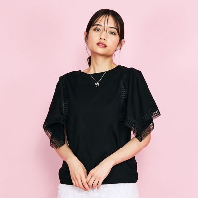 レース使いスリーブシルケットカットソー≪手洗い可能≫