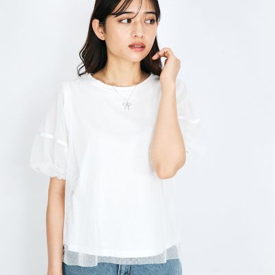 ＜QUEENS COURT（Women）＞ドットチュールレイヤードカットソー≪手洗い可能≫