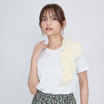 アシメショルダーフリルＴシャツ≪手洗い可能≫