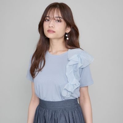 QUEENS COURT（Women）/クイーンズコート アシメショルダーフリルTシャツ≪手洗い可能≫