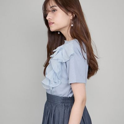アシメショルダーフリルＴシャツ≪手洗い可能≫