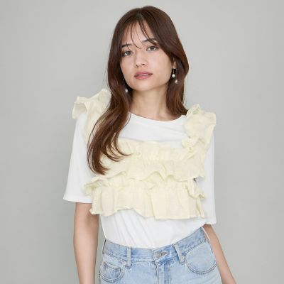 ＜QUEENS COURT（Women）＞ギャザーフリルＴシャツ≪手洗い可能≫