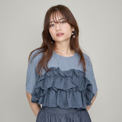 【SALE】QUEENS COURT（Women）/クイーンズコート ギャザーフリルTシャツ&#8810;手洗い可能&#8811; 07ブルー トップス【三越伊勢丹/公式】
