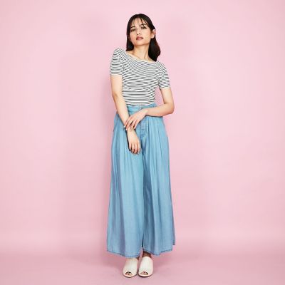 オフショルボーダーリブトップス≪手洗い可能≫
