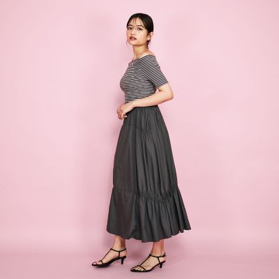 オフショルボーダーリブトップス≪手洗い可能≫
