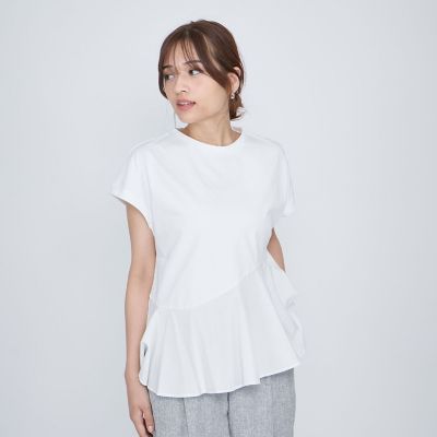 【SALE】QUEENS COURT（Women）/クイーンズコート ペプラムフレンチスリーブプルオーバー&#8810;手洗い可能&#8811; 02オフホワイト トップス【三越伊勢丹/公式】