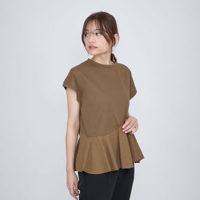 【SALE】QUEENS COURT（Women）/クイーンズコート ペプラムフレンチスリーブプルオーバー&#8810;手洗い可能&#8811; 10ブラウン トップス【三越伊勢丹/公式】