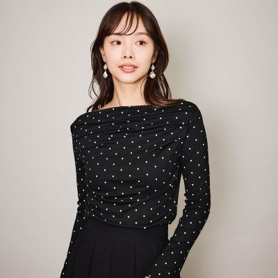 モノトーンドットオフショルカットソー≪手洗い可能≫ | QUEENS