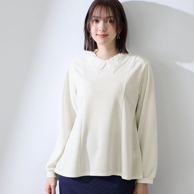 ＜QUEENS COURT（Women）＞カットジョーゼットレースカラーフレアプルオーバー