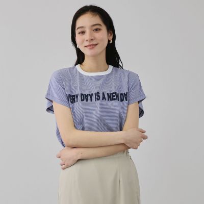 ＜QUEENS COURT（Women）＞ナローボーダーステートメントＴシャツ