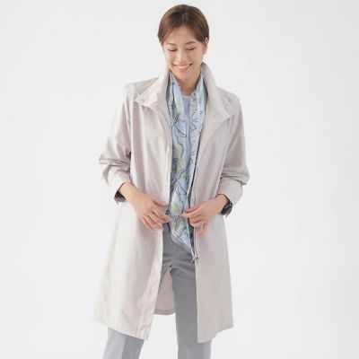 ＜TRANSWORK (Women)＞【はっ水】【ウォッシャブル】メモリッシュタッサースタンドカラーコート