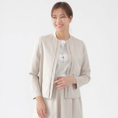 ＜TRANSWORK (Women)＞【ウォッシャブル】【セットアップ対応】ストレッチタフタコンビネーションノーカラージャケット