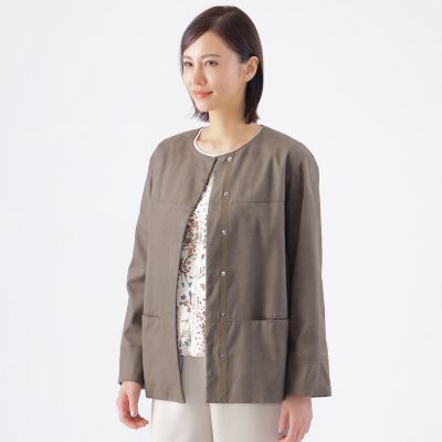 ＜TRANSWORK (Women)＞【ウォッシャブル】ストレッチスエードノーカラージャケット