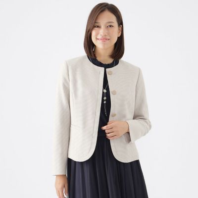 ＜TRANSWORK (Women)＞【美シリーズ】【ウォッシャブル】【セットアップ対応】ラメツイーディージャージノーカラージャケット