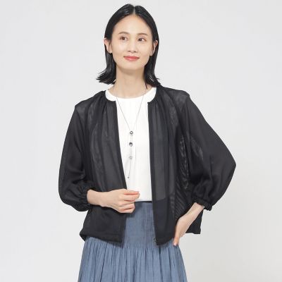 ＜TRANSWORK (Women)＞【ウォッシャブル】麻調メッシュブルゾン