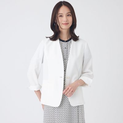 ＜TRANSWORK (Women)＞【ＵＶ対策・着用しわ軽減・・ウォッシャブル】エアリーコードレーンノーカラージャケット