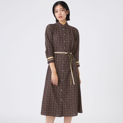 ＜TRANSWORK (Women)＞【ウォッシャブル】ビットプリントデシンワンピース