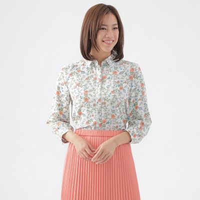 ＜TRANSWORK (Women)＞【ウォッシャブル】ラインフラワープリントブラウス