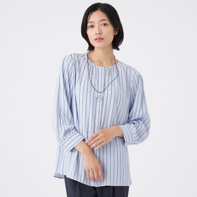 ＜TRANSWORK (Women)＞【ウォッシャブル】バックサテンストライプブラウス