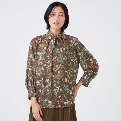 ＜TRANSWORK (Women)＞【ウォッシャブル】ＢＯＨＯプリントブラウス