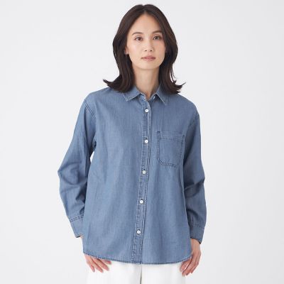 ＜TRANSWORK (Women)＞【ウォッシャブル】スーパーライトオンスデニムシャツ