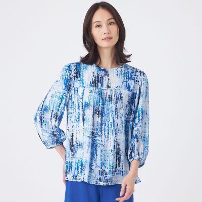 ＜TRANSWORK (Women)＞【ウォッシャブル】スプラッシュプリントブラウス