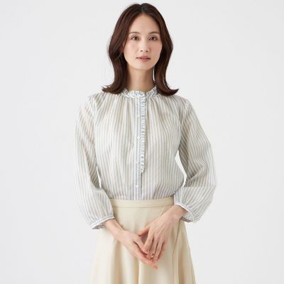 ＜TRANSWORK (Women)＞【ウォッシャブル】マルチストライプブラウス
