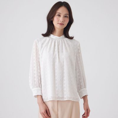 ＜TRANSWORK (Women)＞【ウォッシャブル】シフォンカットジャカードブラウス